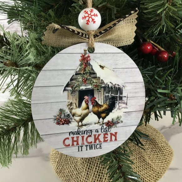 Making a List Chicken it Twice Christmas Ornament 3.5” Round - Picture 4 of 6